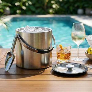 Cubo de Hielo de Acero Inoxidable de Alta Resistencia, Enfriador de Vino y Bebidas con Doble Pared Aislada, con Pinza/Pala para Hielo, para Catering - Product Image 1