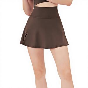 Women High <b>Waist</b> Solid Color Sporty Shorts <b>Skirt</b> <b>Elastic</b> <b>Waist</b> Quick Dry Knitted Polyester Spandex Athletic Fitness Wear - Product Image 2