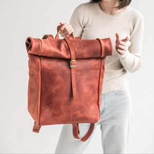 High Quality Leather <b>Roll</b> Top <b>Backpack</b> Handcrafted Cowhide Travel Bag Vintage Rucksack for Digital Nomad LTBP-0014 - Product Image 1