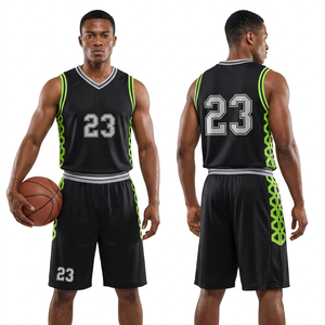 Maillot de basket-ball sublimé personnalisé, noir et vert, numéro 23, sans manches, col en V, coupe athlétique, adulte, unisexe, toutes saisons - Product Image 4