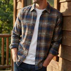 Custom <b>Men</b> Casual Streetwear Short Sleeve Solid Vintage <b>Flannel</b> <b>Shirt</b> 100% Cotton Winter <b>Flannel</b> <b>Shirt</b> - Product Image 3