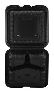 Contenedores Desechables Tiya Aptos para Microondas, Negros, de 8 Pulgadas, con 3 Compartimentos, Tipo Concha, con Tapa Abatible de MFPP - Product Image 3