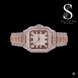 Montre Hip Hop pour Homme Entièrement Sertie de Diamants Moissanite VVS de Haute Qualité, Mouvement Quartz ETA, Cadran en Verre, Acier Inoxydable - Product Image 1