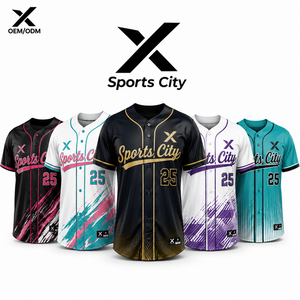 Maillot de baseball X Sports City sublimé, anti-humidité, séchage rapide, boutonné sur le devant, manches courtes, col en V, unisexe adulte, toutes saisons - Product Image 1