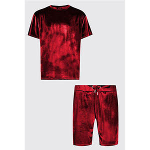 Conjunto de dos piezas de camisa y pantalones cortos de terciopelo de lujo para verano, tacto suave, corte relajado, venta al por mayor, unisex, ropa informal. - Product Image 2