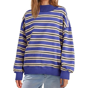 Sweat-shirt à col roulé pour femme, col rond, couleur unie, manches longues, tricoté en coton et fibre de bambou, respirant, pour l'automne - Product Image 3