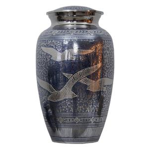 Urnas funerarias de latón de alta calidad para adultos con grabado, acabado en estaño y azul, para cenizas humanas. - Product Image 1