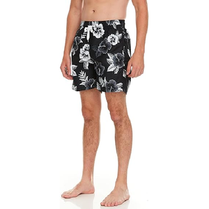 Shorts de Playa para Hombre con Estampado Floral, Azul Marino y Blanco, de Secado Rápido, con Cordón Ajustable en la Cintura, Tejido de Poliéster, Corte Medio - Product Image 5