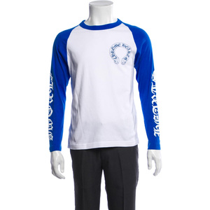 เสื้อเบสบอลแบบกำหนดเองได้ ยูนิเซ็กซ์ แขนยาว สีขาว-น้ำเงิน ระบายเหงื่อได้ดี 460 กรัม โพลีเอสเตอร์ ชุดกีฬา ทุกฤดูกาล บริการ OEM ด้านหลัง - Product Image 2