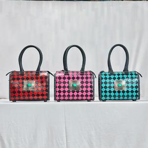 Bolsa de Viaje de Cuero Genuino de Lujo, Diseño a Cuadros Rojo y Negro, Asa Superior, Cierre de Cremallera, Ligera, Gran Capacidad, para Exteriores - Product Image 5