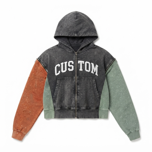 Vintage Acid Wash Custom Zip Up Hoodies Distressed <b>Sleeve</b> <b>Detachable</b> Zipper Men Heavyweight Streetwear Fleece Pullover supplier - Product Image 2