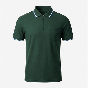 Polo à manches courtes pour homme, vert foncé, avec poche, tricoté, design uni, coupe classique - Product Image 1