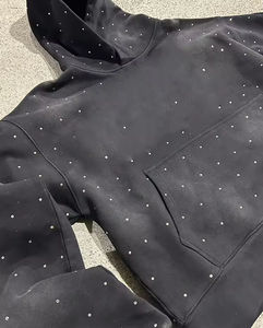 Custom Heavy GSM Rhinestone Acid Wash Hoodies Winter Warm Sun Fade Rhinestones Embroidery Pullover <b>Jumpers</b> Adults Hoodies Mens - Product Image 4