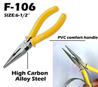 Pince industrielle OEM à bec long de 165 mm, mâchoires dentelées traitées thermiquement, en acier allié au carbone, avec poignée confortable en PVC jaune