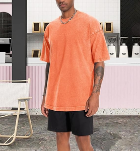 Custom Knitted Anti-Wrinkle Neck Washed Men's T-shirt <b>Drop</b> Shoulder Street Wear Oversize Heavyweight Cotton <b>Acid</b> Vintage Wash - Product Image 1