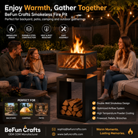 Brasero d'extérieur, 87 cm, foyer à bois avec côtés en maille |   Meuble de rangement en bois, pieds réglables, foyer portable, patio, jardin
