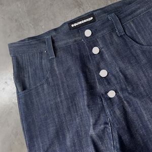 Jean cargo taille haute en denim brut délavé bleu, coupe droite, service OEM et ODM, streetwear, broderie unie - Product Image 3