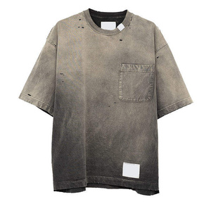 Heavyweight Front <b>Pocket</b> Distressed Acid Wash <b>T</b>-<b>Shirt</b> Blank Plain Streetwear Casual Wear Customized <b>T</b>-<b>Shirt</b> AI-TS-38 - Product Image 6