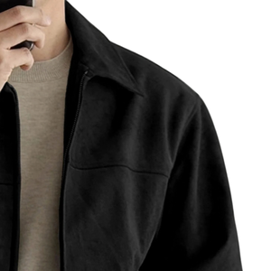 Veste d'hiver vintage noire pour homme, coupe utilitaire, fermeture éclair intégrale, col rabattable, manches longues, poignets à boutons-pression, tenue de travail décontractée, coupe régulière, vêtement d'extérieur - Product Image 3