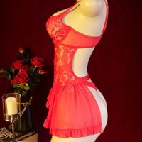 Ensemble de lingerie en dentelle rouge pour femmes, 3 pièces, pour Noël, lingerie sexy et festive, ODM