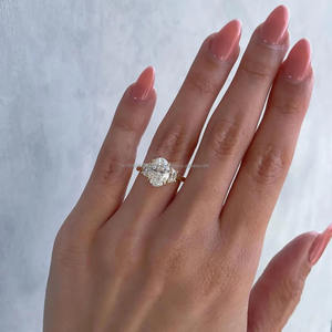 2.5 CT Oval Cut Moissanite Sterling Silver Minimalist Trilogy Engagement <b>Ring</b> Three <b>Stone</b> Wedding Half <b>Moon</b> Side <b>Stone</b> - Product Image 5