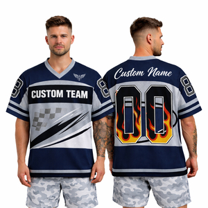 เสื้อกีฬาทีมแบบกำหนดเองสำหรับผู้ชาย ดีไซน์ลายเปลวไฟ คอวี ผ้าตาข่ายระบายอากาศ เสื้อยืดพิมพ์ชื่อและหมายเลขส่วนตัว เสื้อกีฬา - Product Image 3