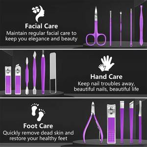 Kit de manucure portable en acier inoxydable violet 16 pièces avec étui pour adultes - Product Image 6