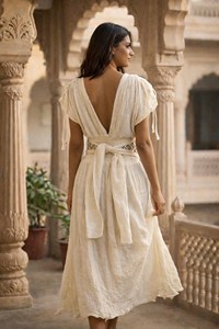 Robe longue en gaze de coton vert marin faite à la main avec broderies tribales et fentes hautes, style déesse, robe d'été bohème - Product Image 5