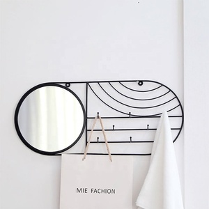 Minimalist Elegant Black Metal <b>Wall</b> <b>Mirror</b> With Hooks And <b>Round</b> Frame For Bathroom Decoration - Product Image 4