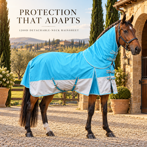 Manta Impermeable y Transpirable para Caballo con Cuello Desmontable 1200D |   Manta Impermeable para Caballo, Color Azul Cielo y Blanco, Ripstop - Product Image 2