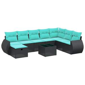 Juego de sofás de patio de ratán sintético negro de 9 piezas con cojines, conjuntos de jardín - Product Image 2