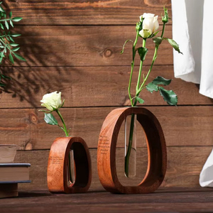 Walnut Wood Flower <b>Vase</b> Tabletop Hydroponic Creative <b>Small</b> Flower <b>Vase</b> Wholesale Creative Glass Tube Walnut Wood Simple Desktop - Product Image 1