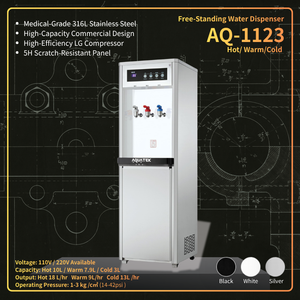 Dispensador de Agua Independiente Aquatek AQ-1123, Agua Caliente, Templada y Fría, Acero Inoxidable, Comercial, Eléctrico, 110V 220V, Blanco, Plateado, Negro - Product Image 1