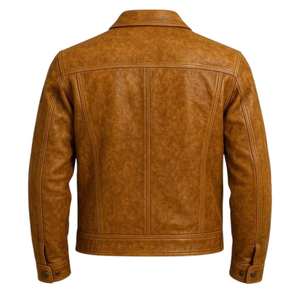 Veste en cuir véritable marron pour homme, style motard, col rabattu, fermeture éclair, vêtement d'automne - Product Image 3