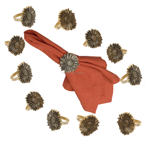 Vente chaude Antique Cuivre Fleur En Forme De Serviette Anneaux De Luxe Métal Cercle Serviette Boucles Partie Table Décoration En Gros En Vrac - Product Image 5