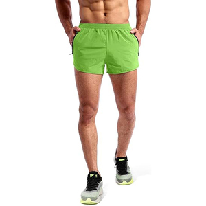 Men's <b>Lime</b> <b>Green</b> Split Running <b>Shorts</b> Neon High Visibility Workout Gym <b>Shorts</b> with Zipper Phone Pocket - Product Image 5