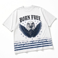 T-shirt en coton pour homme Born Free Eagle Print, manches courtes, coupe classique, col rond, tissu jersey décontracté
