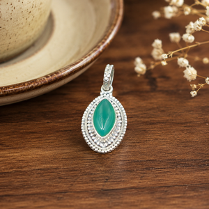 Marquise Green Onyx Pure 925 Sterling Silver Pendant Handmade Vintage <b>Statement</b> <b>Necklace</b> Charm Rose Gold Yellow Gold Plated - Product Image 6