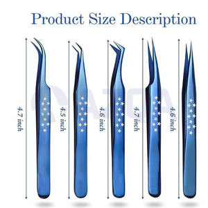 Ensemble de pinces à cils en acier inoxydable 5 pièces, pointes droites/courbées/en forme de L, durables, prise en main parfaite pour les cils - Product Image 2