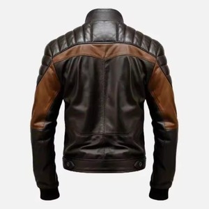 Blouson de moto unisexe personnalisable en cuir, style motard, fermeture éclair, col rond, color block, idéal pour le printemps - Product Image 2