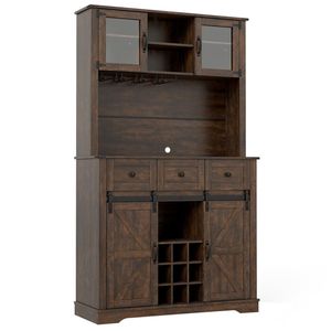Mobile dispensa rustico marrone da 72 pollici con ante scorrevoli a granaio e portabottiglie - Mobili da cucina - Product Image 6