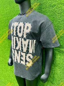 เสื้อยืดคอกลมแขนสั้นผู้ชาย ลายมัดย้อม สีพื้น ผ้าฝ้าย 100% ทรงโอเวอร์ไซส์ สไตล์ลำลอง ผ้าเจอร์ซีย์ถัก สีเทา - Product Image 6