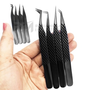 Pince à épiler pour extensions de cils en acier inoxydable plaqué plasma noir de qualité supérieure RMI, poignée diamantée, 4 pointes différentes - Product Image 1