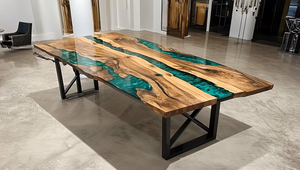 Mesa de Comedor de Madera de Acacia y Resina Epoxi - Muebles de Lujo Modernos Personalizables para Regalo de Diwali - Product Image 5