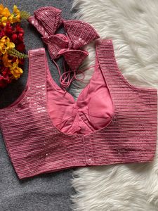 Blusa de Georgette Sintética con Bordado Pesado y Lentejuelas, 13 Colores Disponibles, Lista para Usar, Ideal para Fiestas y Sarees - Product Image 2