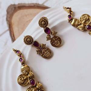 Kasumala Kemp Lakshmi Gold Plated Copper <b>Necklace</b> Set with <b>Ruby</b> and Diamond Designer Fashion Jewelry - Product Image 5