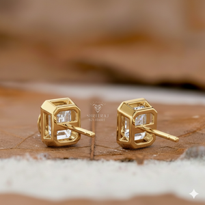 Pendientes de Oro Sólido de 14k y 18k con Diamantes de Esmeralda Cultivados en Laboratorio con Certificación IGI GIA HPHT CVD VVS1, Corte Esmeralda, Cierre de Rosca, 1, 2, 3 Quilates - Product Image 3