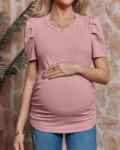 Camisetas de Maternidad para Mujer, Camisetas de Lactancia, Camisetas Casuales para Damas Embarazadas, Camisetas Lisas de Color Rosa, Transpirables - Product Image 3