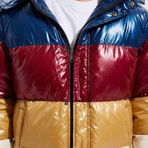 Chaqueta acolchada brillante con bloques de color para hombre, cuello alto, abrigo de burbujas aislante para invierno, grueso y cálido, estilo urbano, moda, ropa exterior - Product Image 4