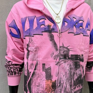 Sweat à capuche graphique DTG Streetwear en molleton français, coupe oversize, entièrement zippé, vente en gros, sweats à capuche graphiques personnalisés pour hommes - Product Image 4